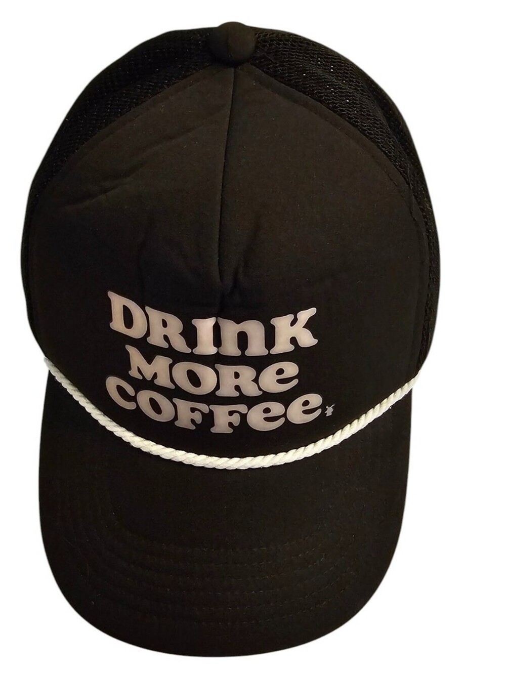 Dutch Bros Drink More Coffee Snap Back Mesh Trucker Hat Black White